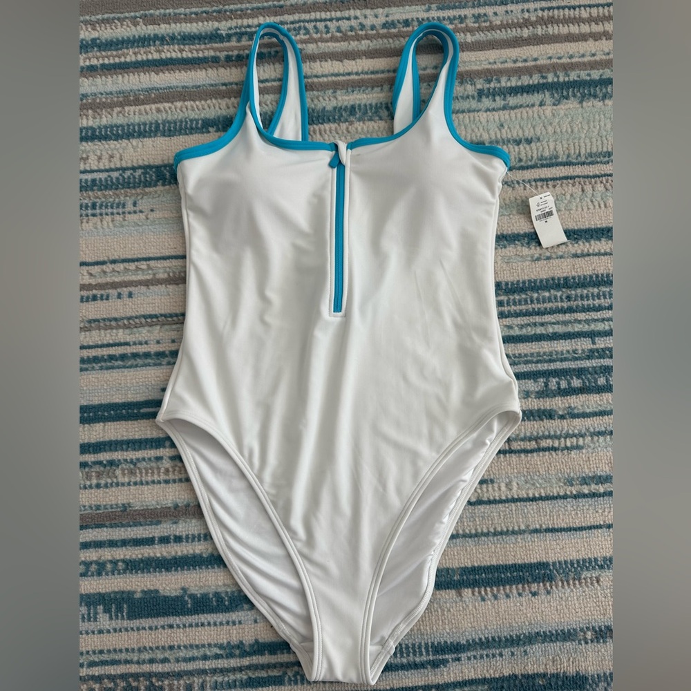 Old Navy White and Blue Women's One-Piece Swimsuit